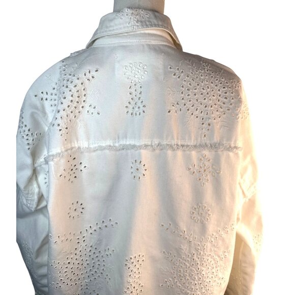 ZARA Eyelet Embroidered Small White Outerwear Snap Button Jean Jacket - Picture 10 of 13